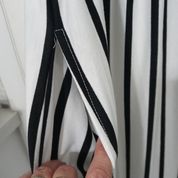 Black/White contrasting Stripes Longline Summer T shirt Tank Dress w Pockets M - Picture 4 of 8